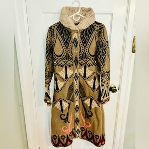 IVKO Coatigan S 36 Beige Tribal Reversible Wool Duster Sweater Coat Festival